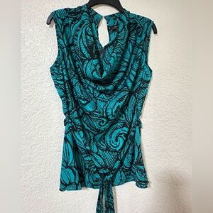 Worthington Teal and Black Patterned Blouse